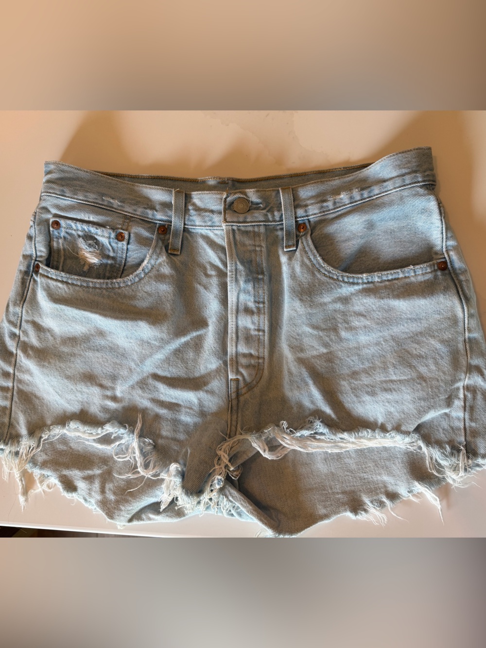 Levi's Light Wash Frayed Hem Denim Cutoff Shorts